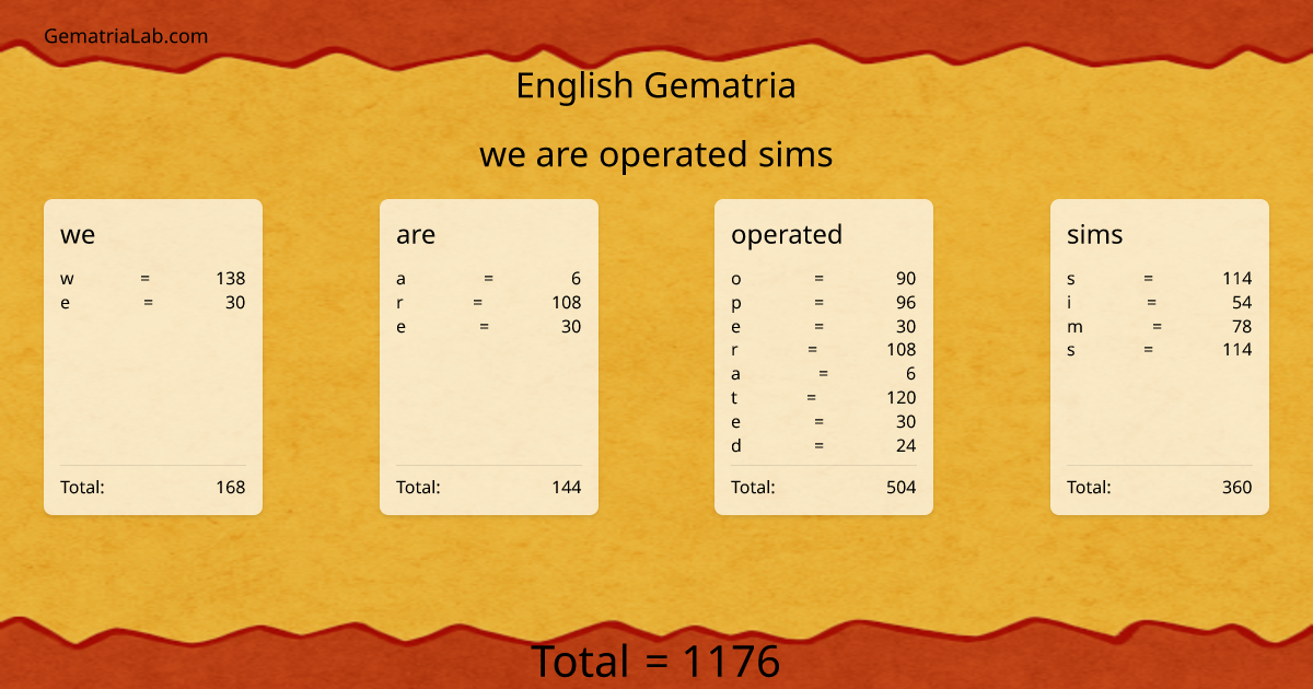 we are operated sims in english Gematria